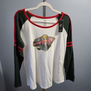 Minnesota Wild Hockey NHL Long Sleeve Raglan T Shirt White Green Women's Large L